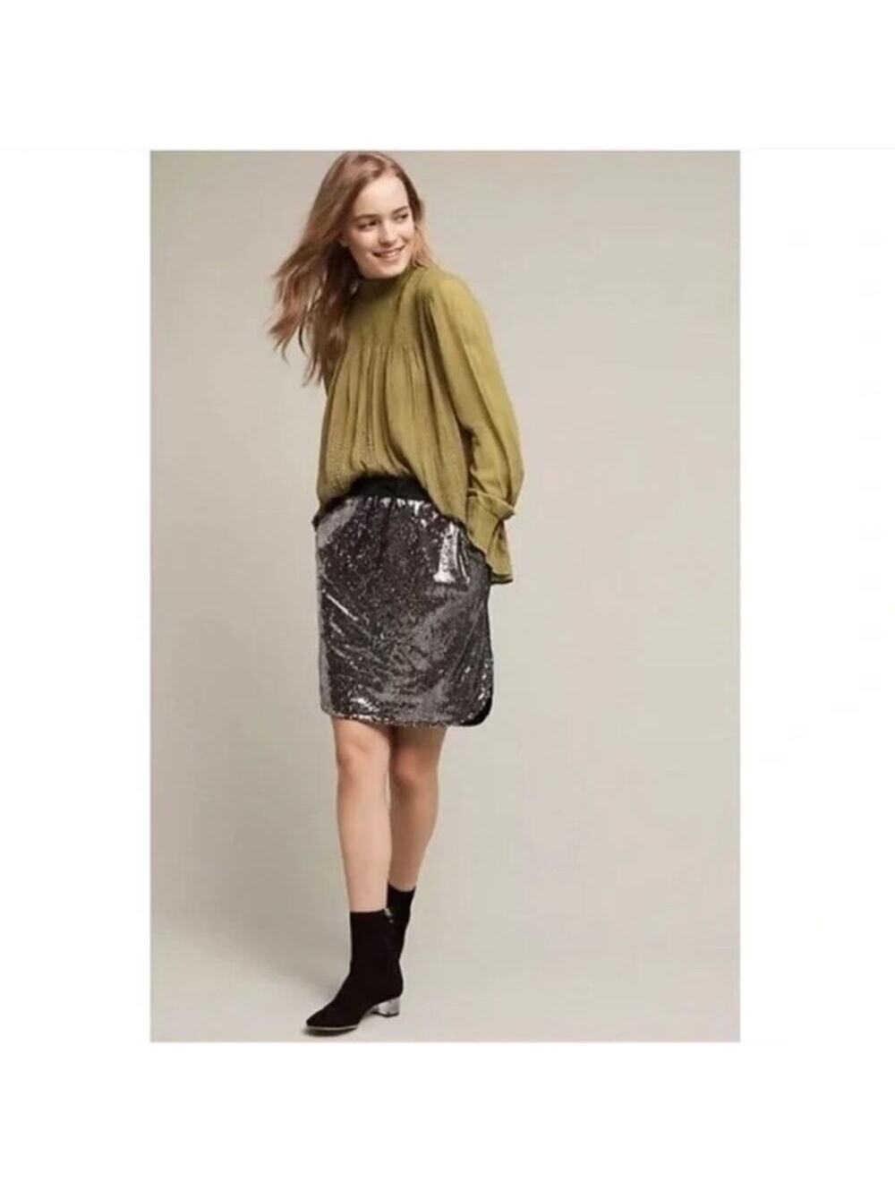 Anthropologie Harlyn NWT Sequin Stretch Waist Mini Skirt Drawstring Size XS
